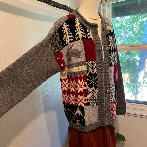 Vintage 1992 Eddie Bauer 100% Wool Knit Rabbit Cardigan Sweater Size Large - Picture 5 of 12